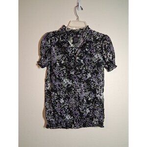 MAYBE Blouse Business Casual Floral Granny Cottage Y2K Boho Top Black Size Small
